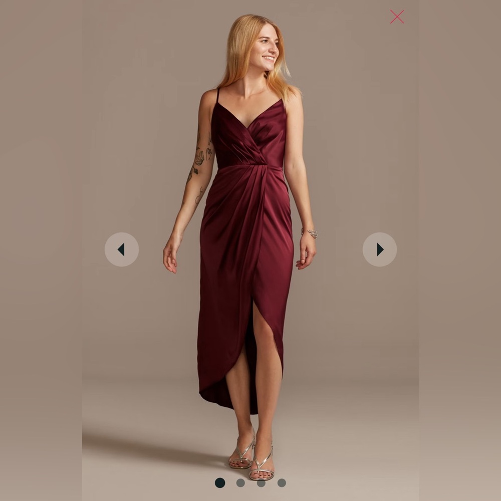 Pleated Bodice Spaghetti Strap Satin Tulip Dress